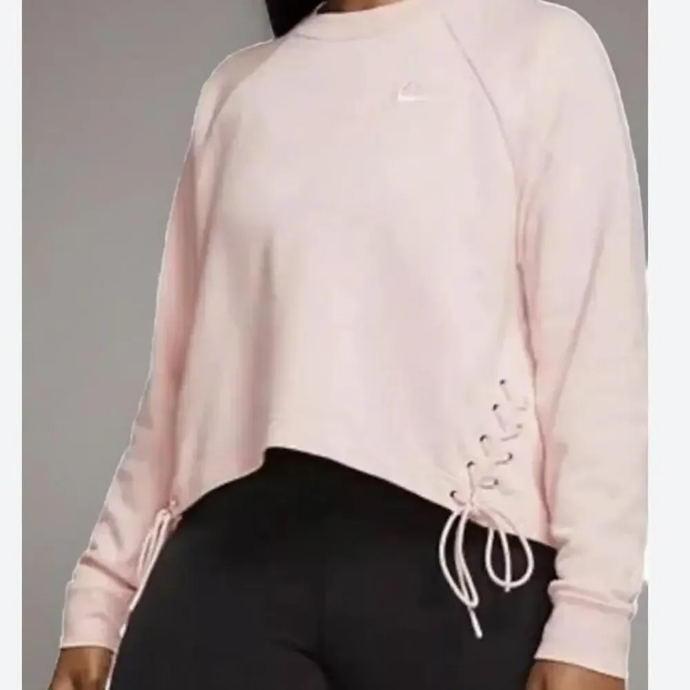 Nike Women's Cropped Sweatshirt XXL Pink Cotton Raglan Sleeve Lace-Up Sides